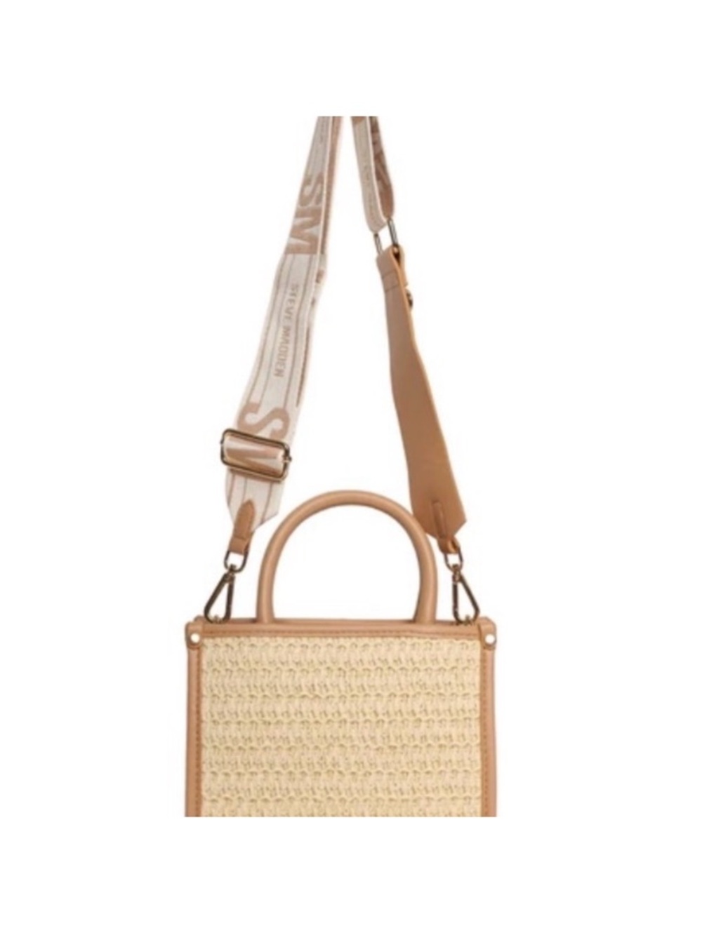 Steve Madden Beige Woven Top-Handle Crossbody Bag with Logo Strap - Picture 4 of 7